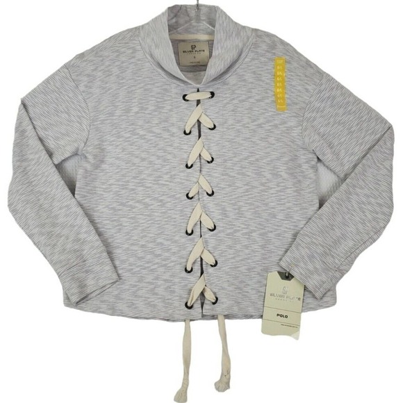 SP SILVER PLATE jeans Co. ~Size L~ White/Gray Striped Top Shirt Turtleneck NEW. - Picture 7 of 12